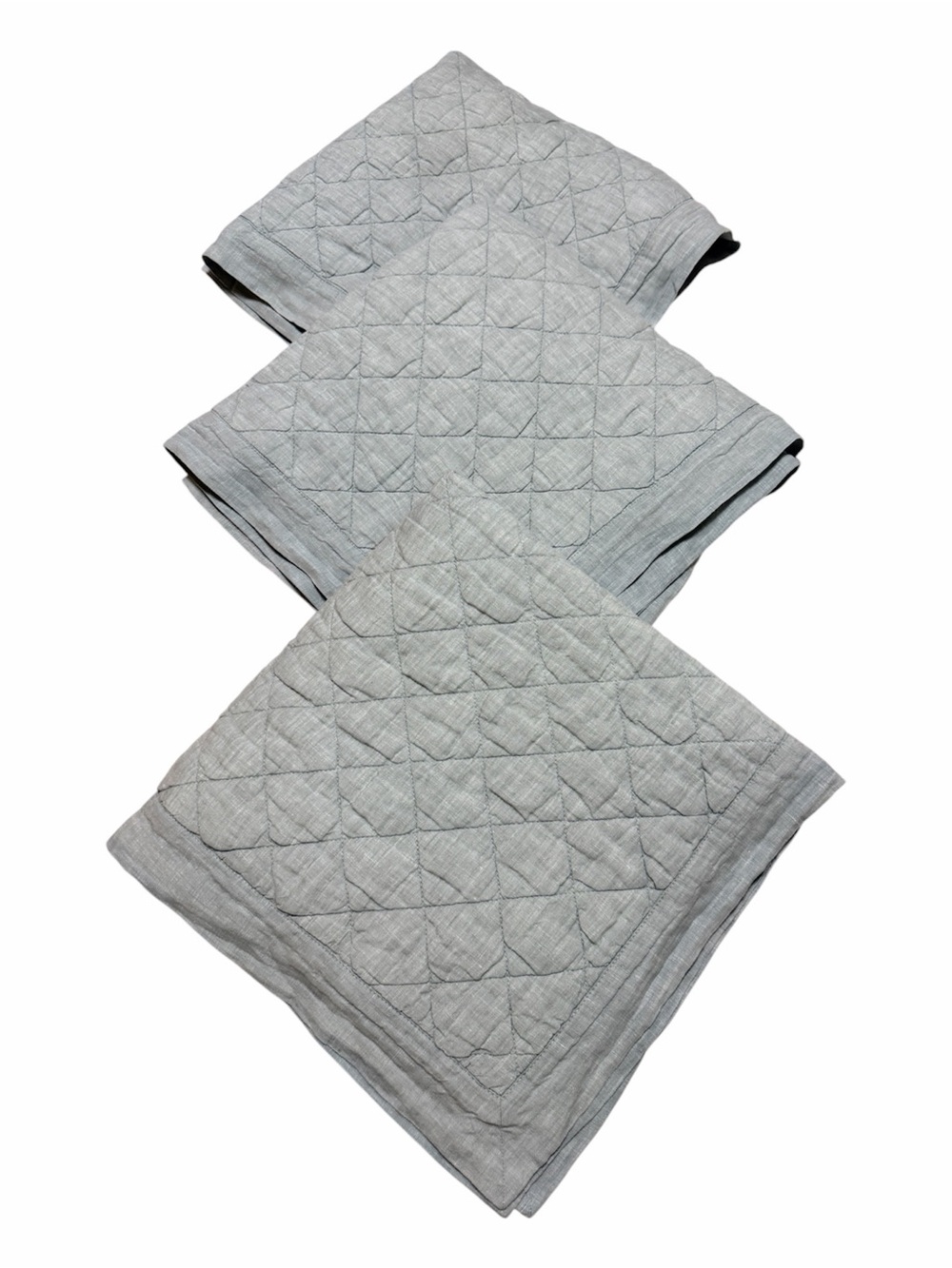 Pottery Barn Belgian Flax Linen Diamond Quilted Euro Shams Set of 3 Mineral Blue